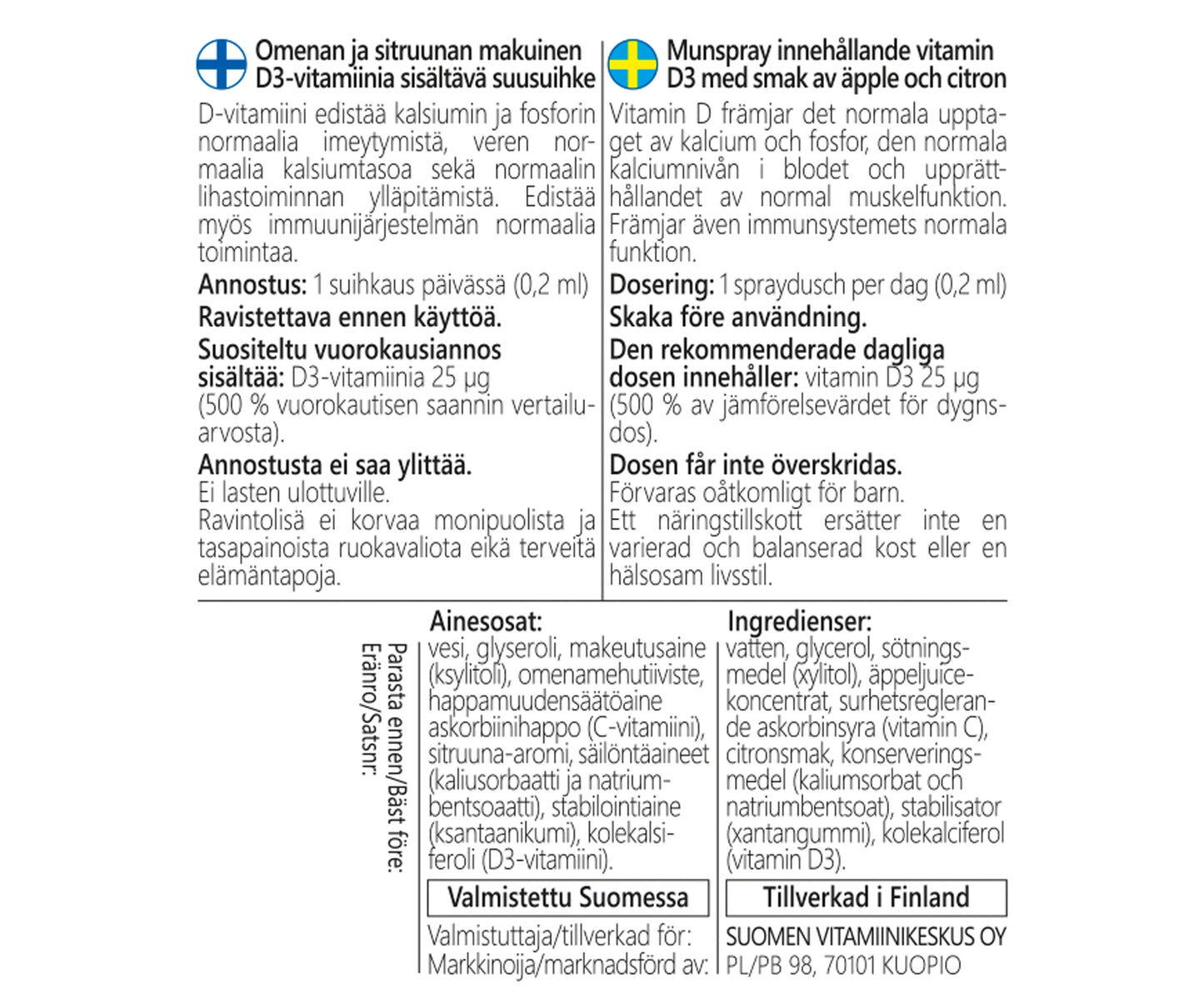 Sumu D3-vitamiinisuihke 25µg